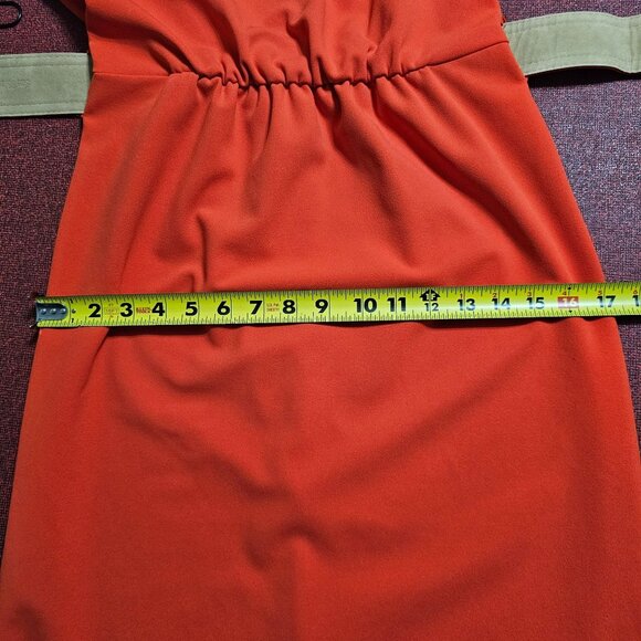 Calvin Klein Red Belted Knee Length Dress Sz 6 Elastic Waist Stretch Cap Sleeve - Picture 13 of 13